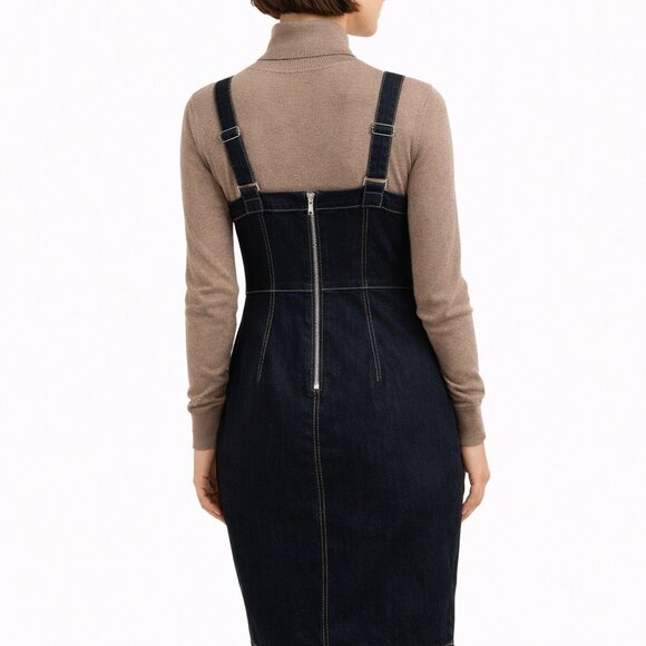 INC Denim Corset Jumper Dress NWT Size 2 Adjustable Straps with Pockets - Picture 2 of 6